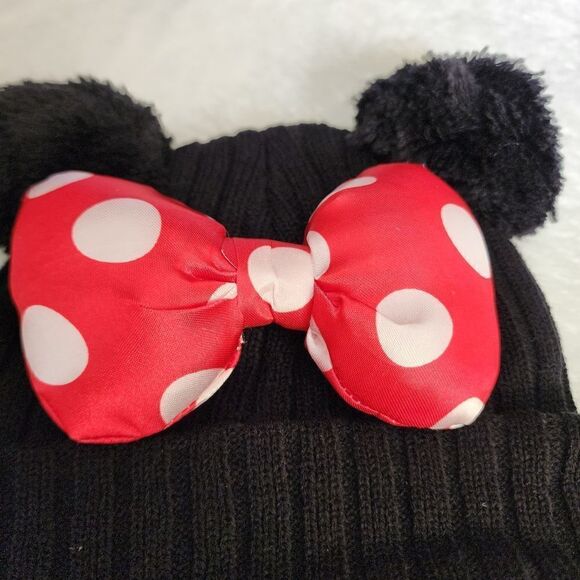 Minnie Mouse Inspired Childs Beanie Hat with Bow - Picture 2 of 6